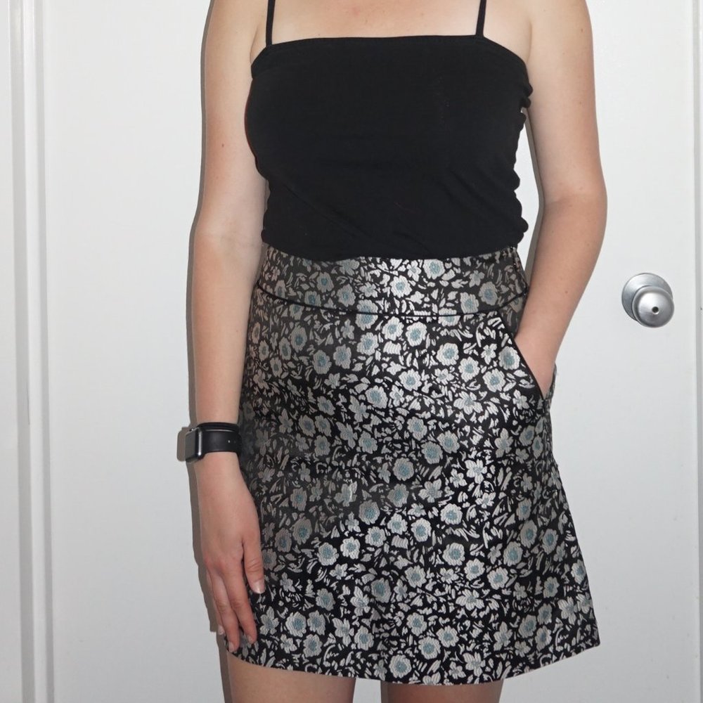 Loft Black Floral Mini Skirt